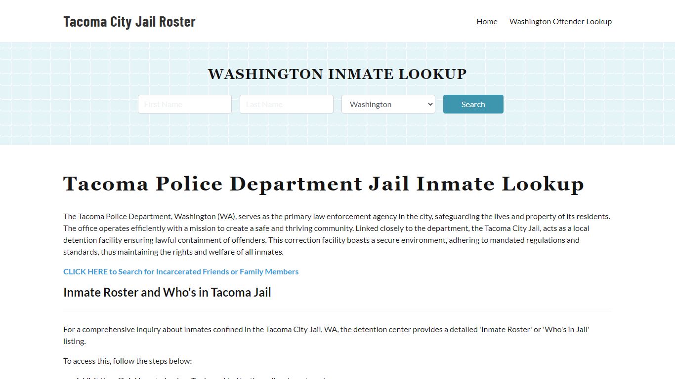 Tacoma Police Department & City Jail, WA Inmate Roster, Arrests, Mugshots